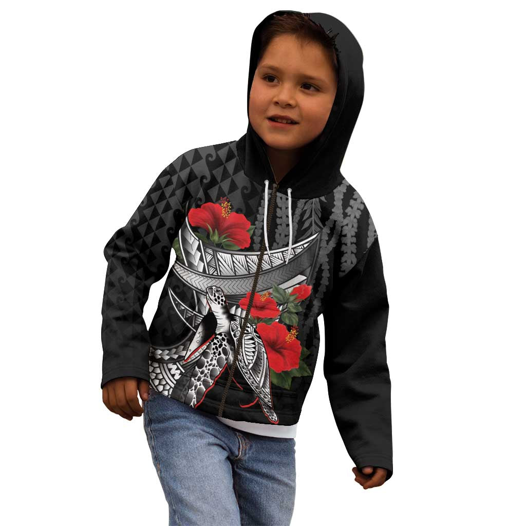 Hawaiian Honu Personalized Kid Hoodie Black Tribal Hook Pattern