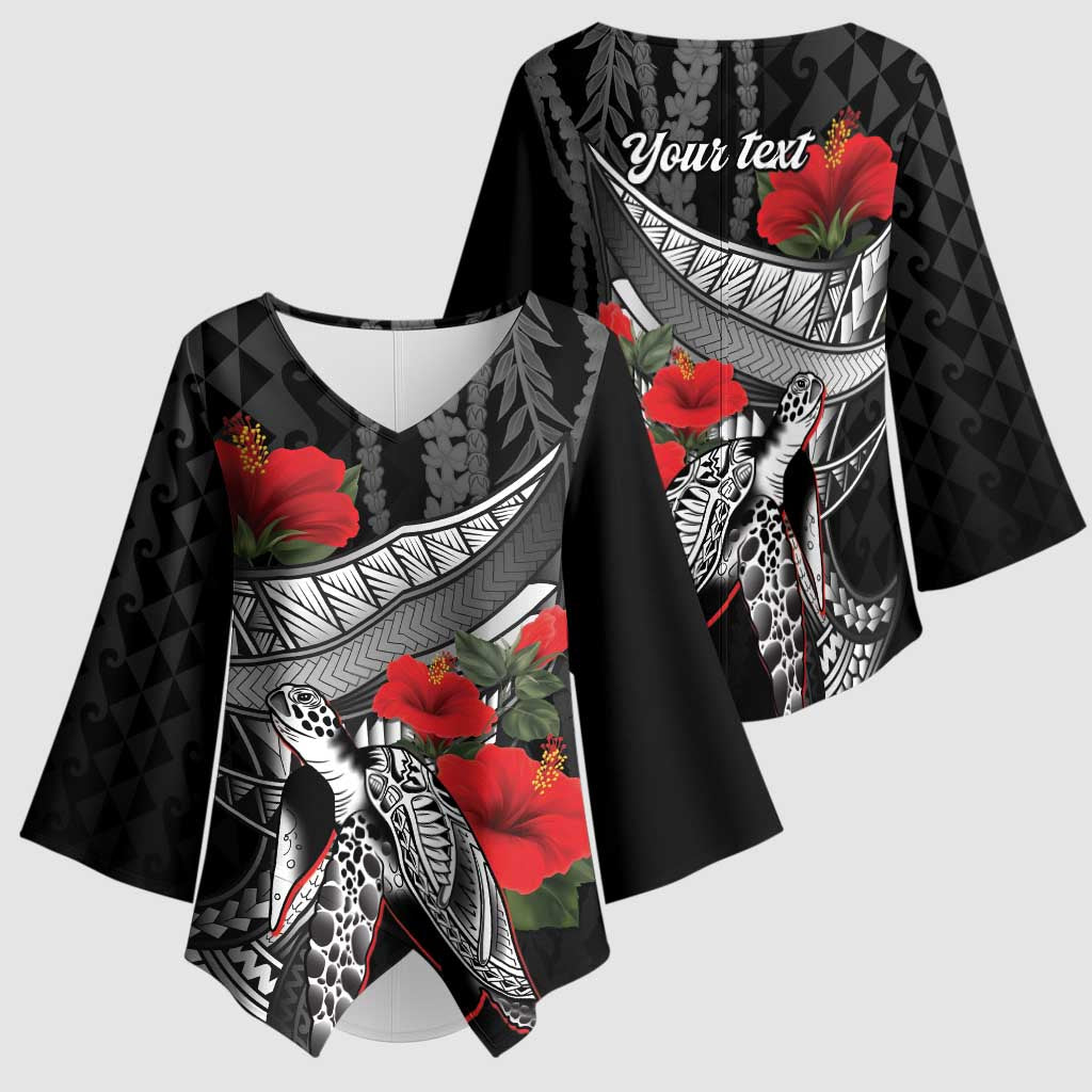 Hawaiian Honu Personalized Kimono Sleeve Blouse Black Tribal Hook Pattern