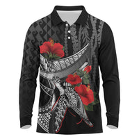 Hawaiian Honu Personalized Long Sleeve Polo Shirt Black Tribal Hook Pattern