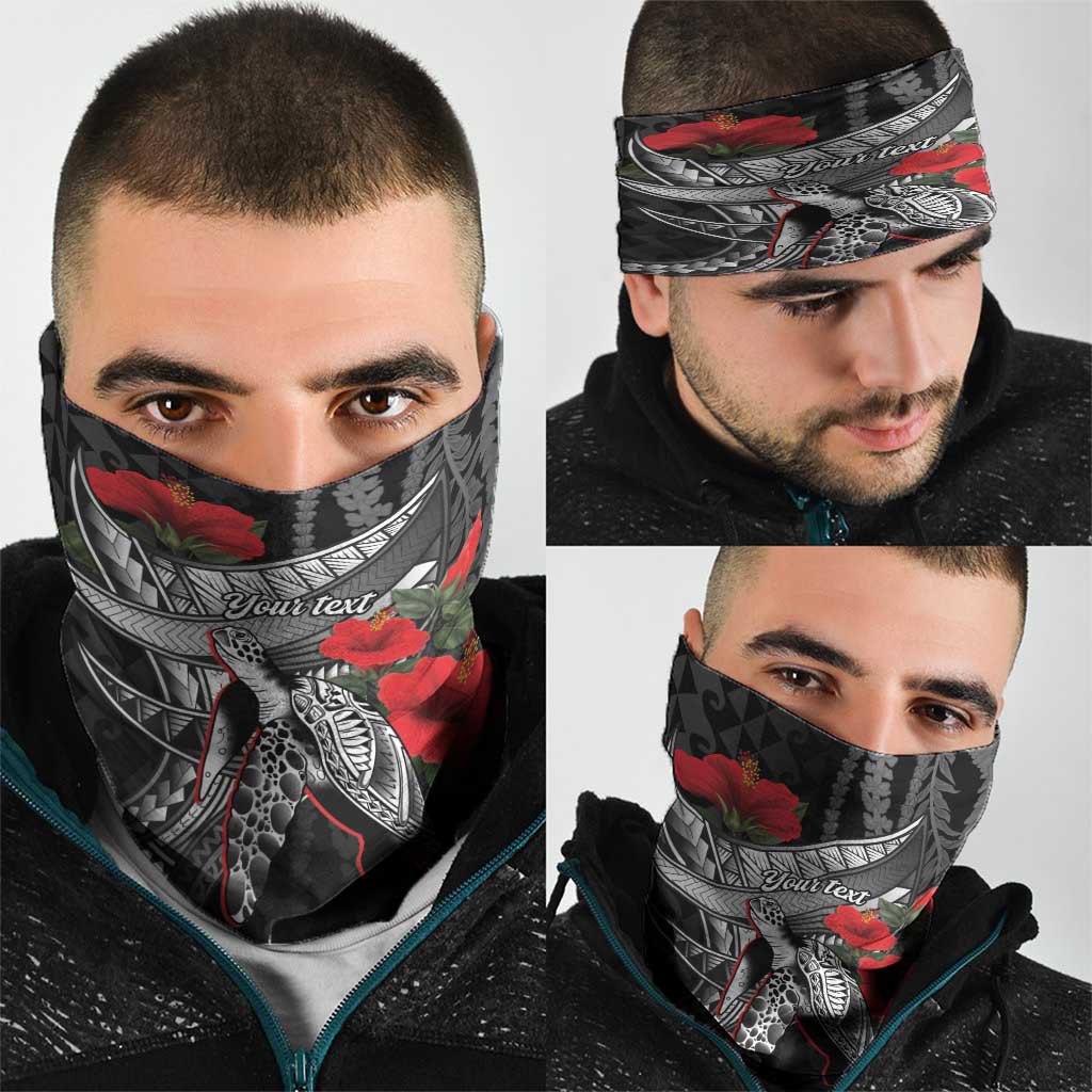 Hawaiian Honu Personalized Neck Gaiter Black Tribal Hook Pattern