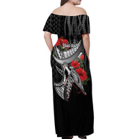 Hawaiian Honu Personalized Off Shoulder Maxi Dress Black Tribal Hook Pattern