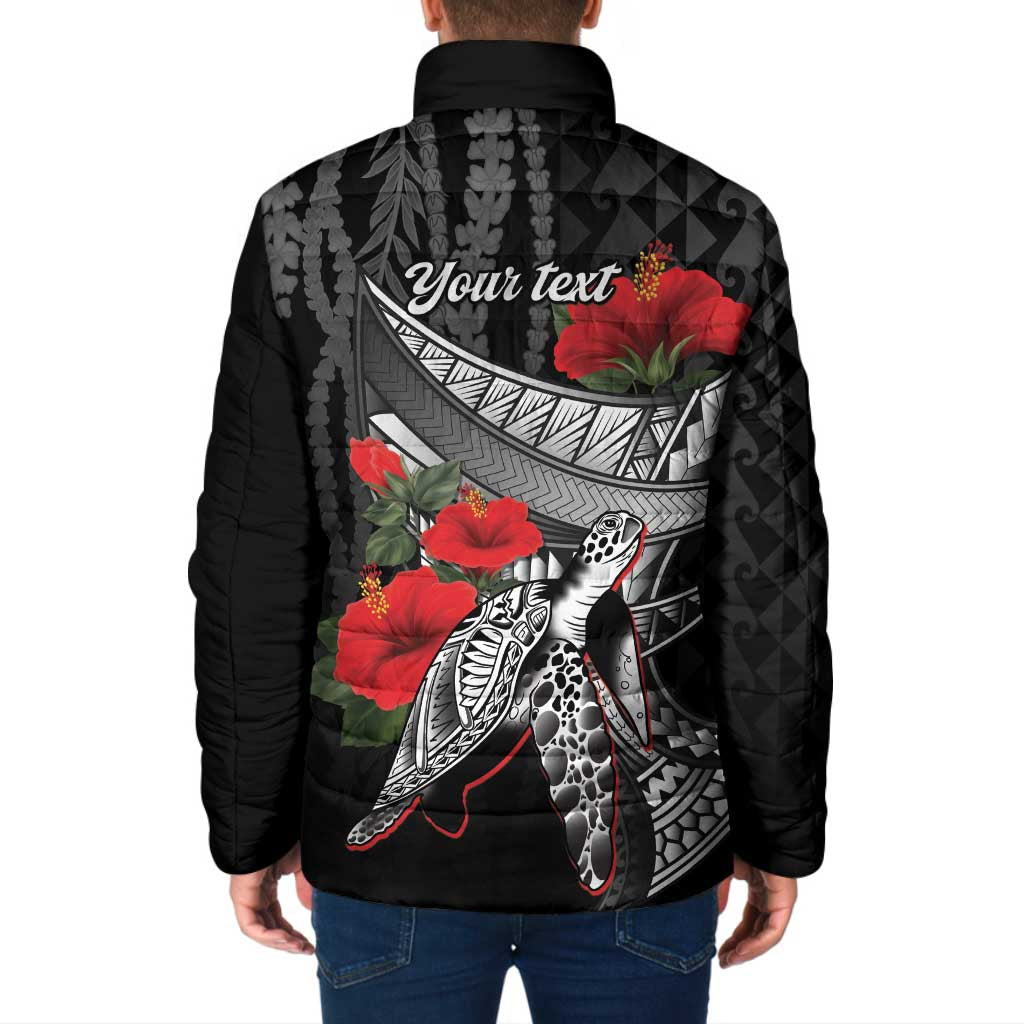 Hawaiian Honu Personalized Padded Jacket Black Tribal Hook Pattern