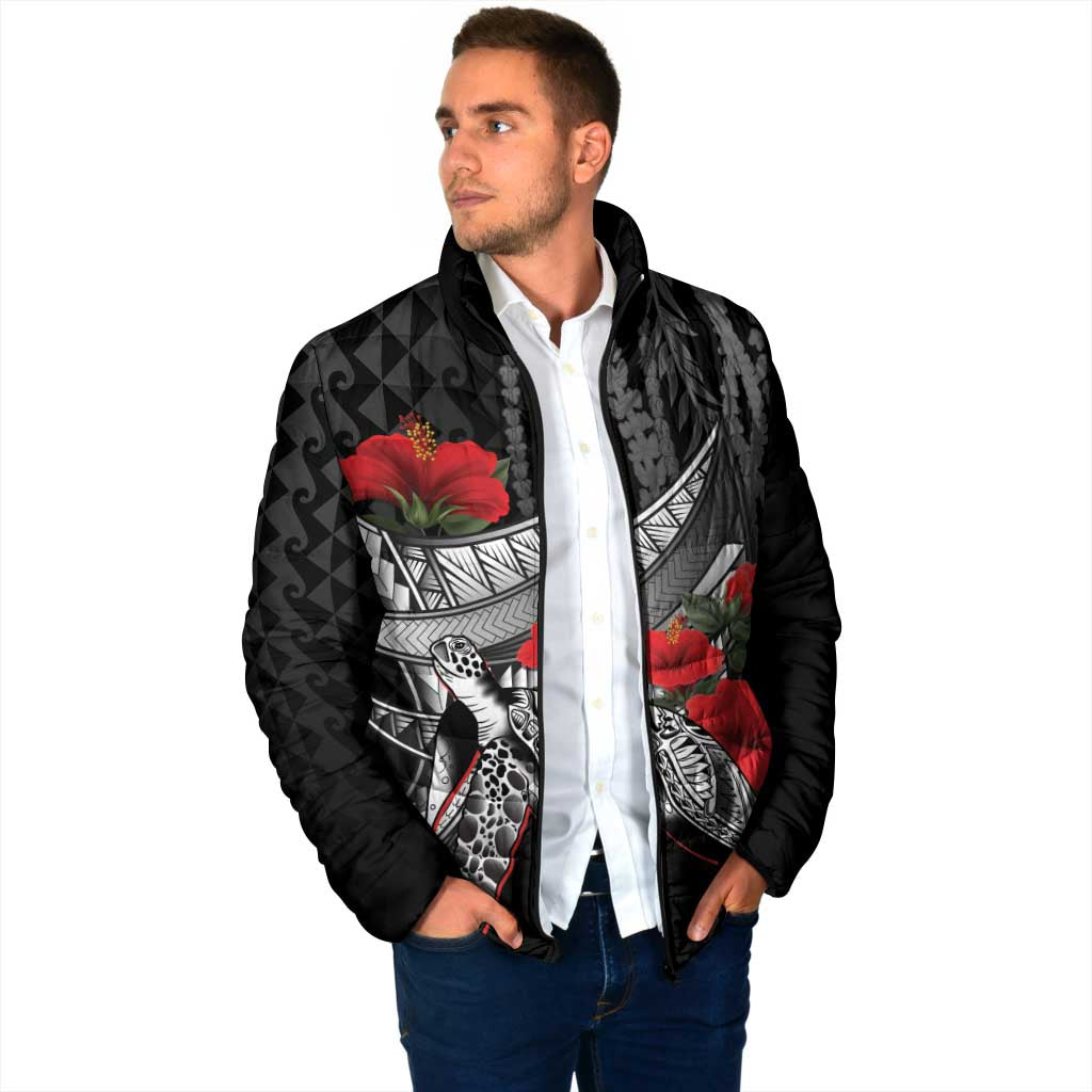 Hawaiian Honu Personalized Padded Jacket Black Tribal Hook Pattern
