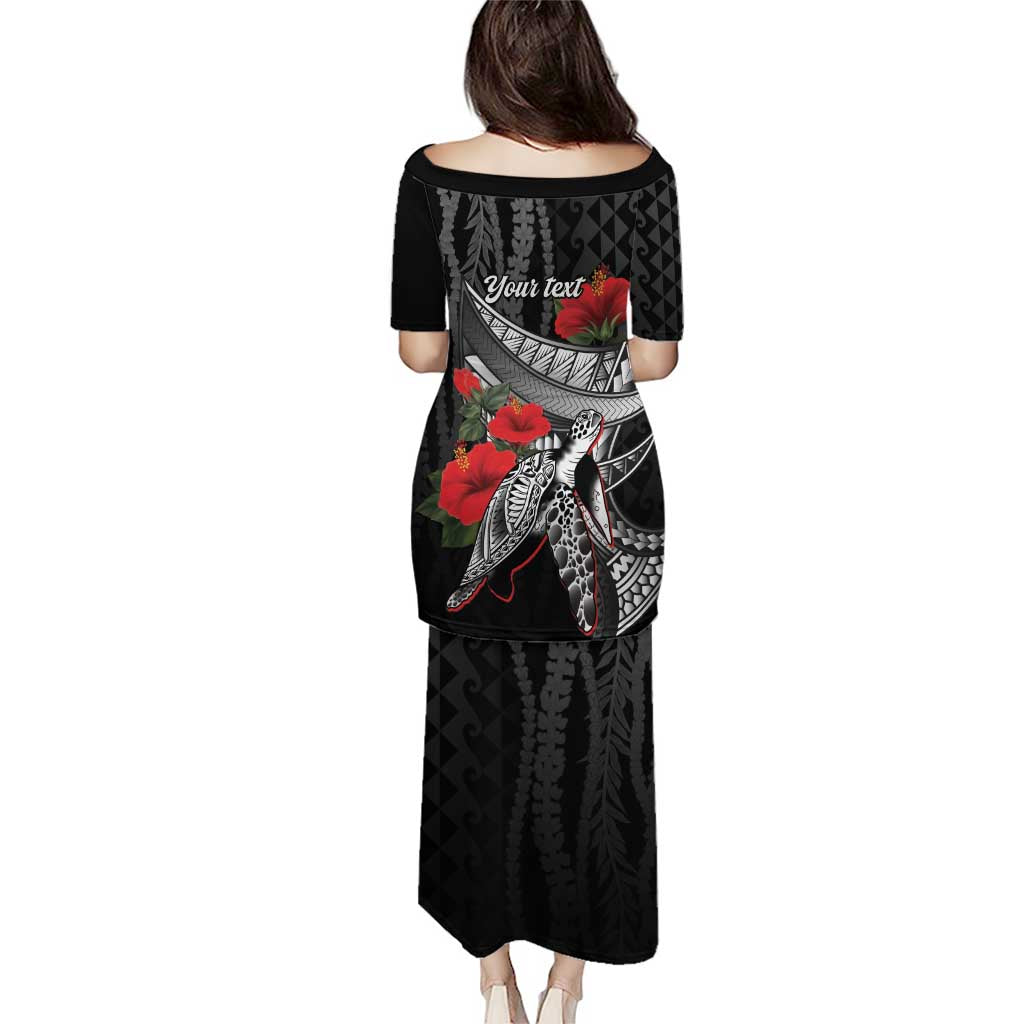 Hawaiian Honu Personalized Puletasi Black Tribal Hook Pattern