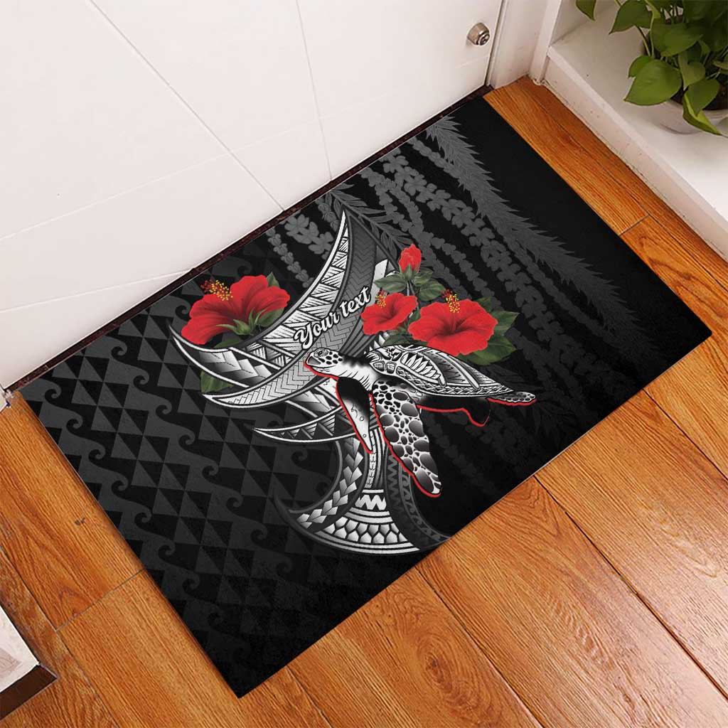 Hawaiian Honu Personalized Rubber Doormat Black Tribal Hook Pattern