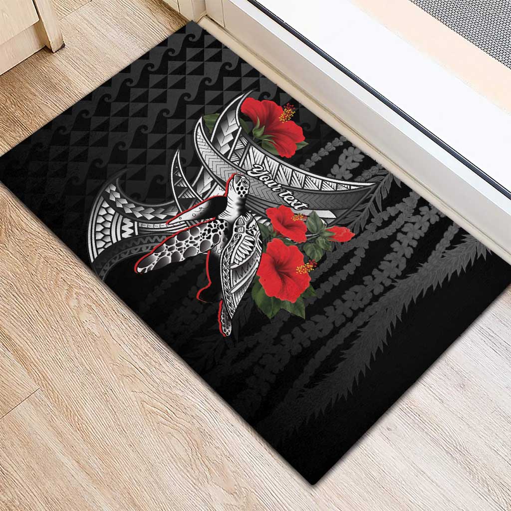 Hawaiian Honu Personalized Rubber Doormat Black Tribal Hook Pattern