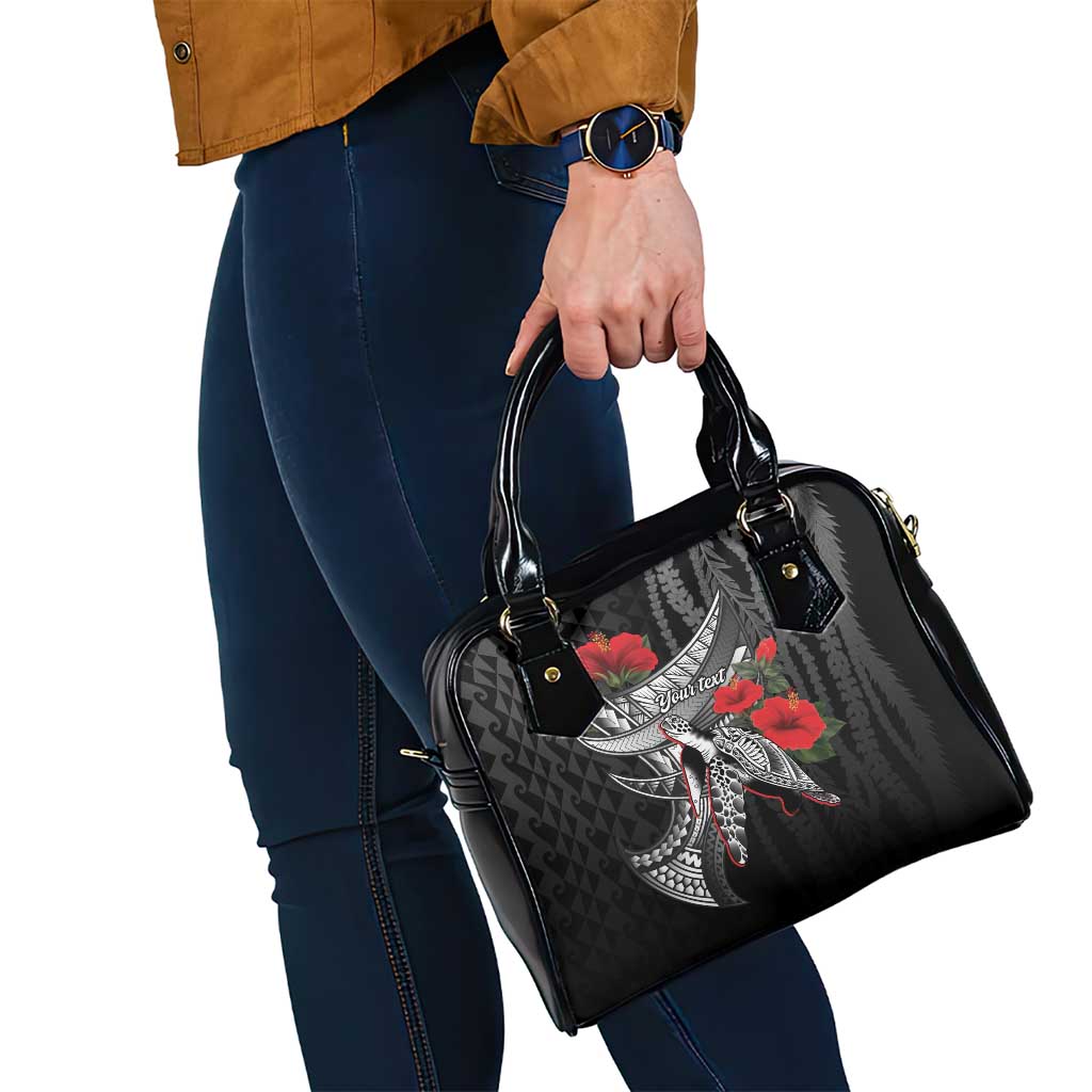 Hawaiian Honu Personalized Shoulder Handbag Black Tribal Hook Pattern