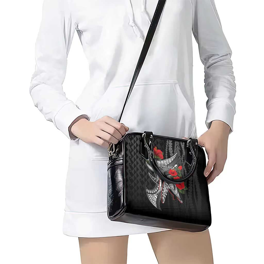 Hawaiian Honu Personalized Shoulder Handbag Black Tribal Hook Pattern