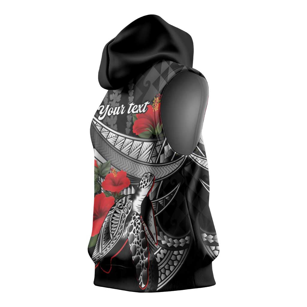 Hawaiian Honu Personalized Sleeveless Hoodie Black Tribal Hook Pattern