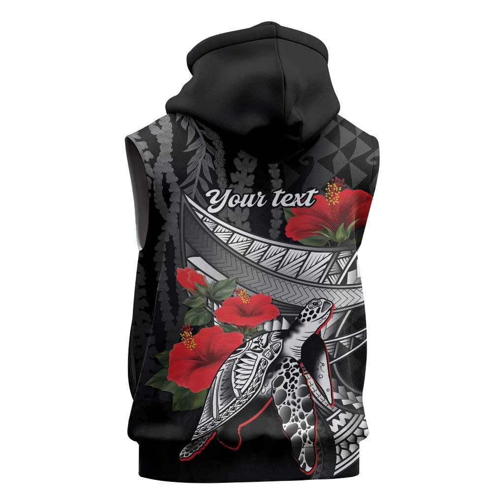Hawaiian Honu Personalized Sleeveless Zip Hoodie Black Tribal Hook Pattern