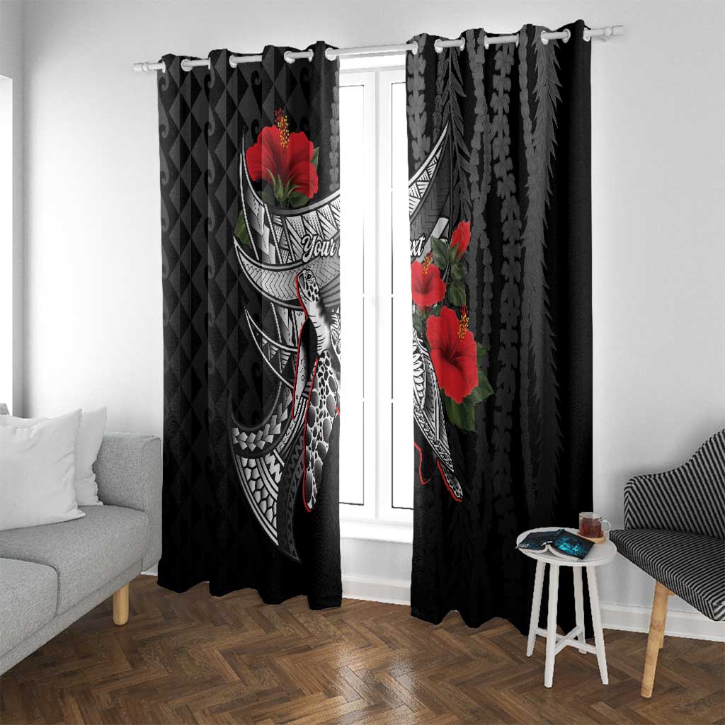 Hawaiian Honu Personalized Window Curtain Black Tribal Hook Pattern