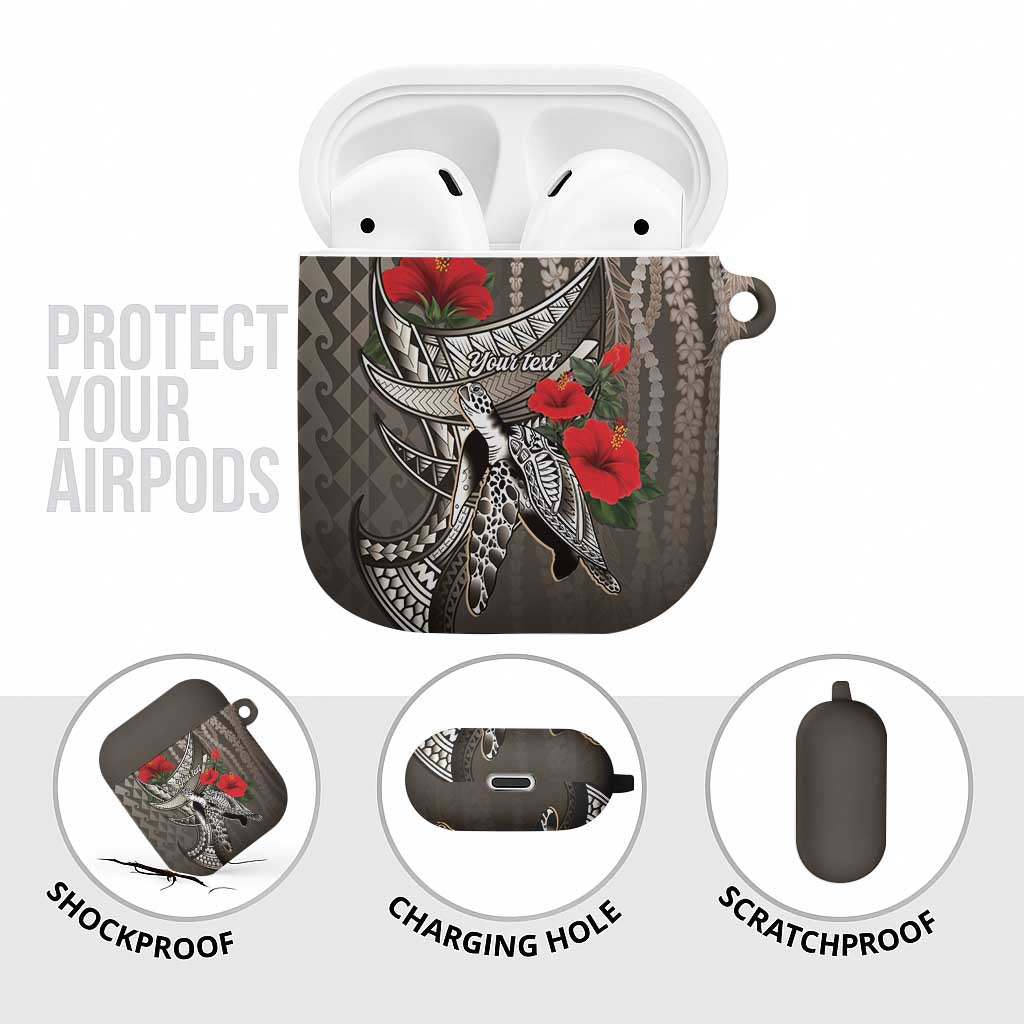 Hawaiian Honu Personalized AirPods Case Mocha Mousse Hibiscus Tribal Hook Pattern
