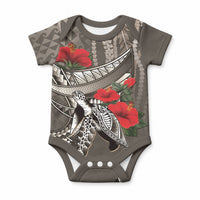Hawaiian Honu Personalized Baby Onesie Mocha Mousse Hibiscus Tribal Hook Pattern LT9 Blue - Polynesian Pride