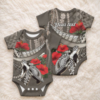 Hawaiian Honu Personalized Baby Onesie Mocha Mousse Hibiscus Tribal Hook Pattern LT9 - Polynesian Pride