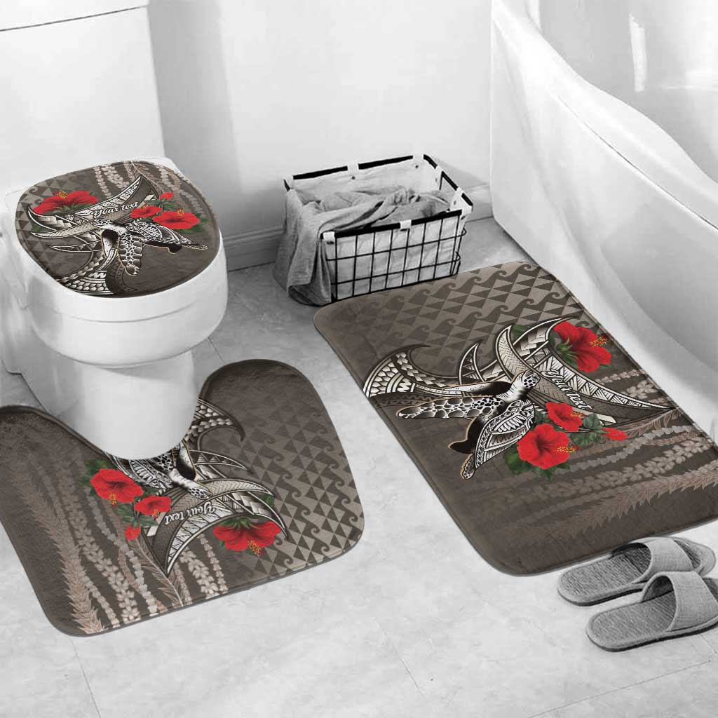 Hawaiian Honu Personalized Bathroom Set Mocha Mousse Hibiscus Tribal Hook Pattern