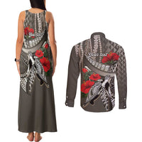 Hawaiian Honu Personalized Couples Matching Tank Maxi Dress and Long Sleeve Button Shirt Mocha Mousse Hibiscus Tribal Hook Pattern LT9 - Polynesian Pride