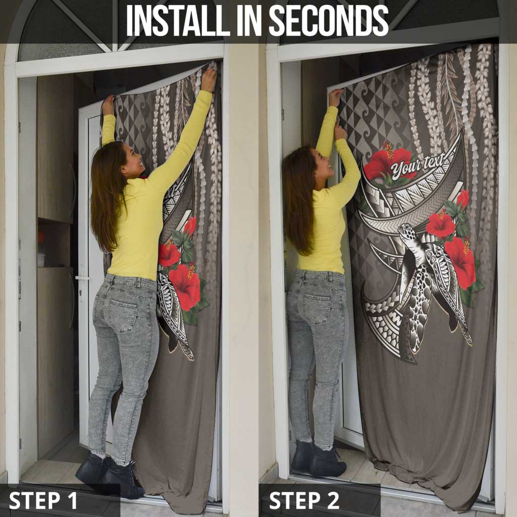 Hawaiian Honu Personalized Door Cover Mocha Mousse Hibiscus Tribal Hook Pattern