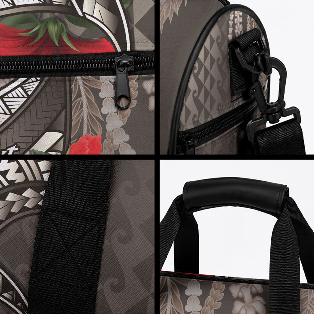 Hawaiian Honu Personalized Duffle Bag Mocha Mousse Hibiscus Tribal Hook Pattern LT9 - Polynesian Pride