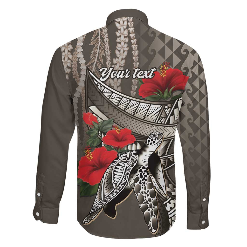 Hawaiian Honu Personalized Family Matching Long Sleeve Bodycon Dress and Hawaiian Shirt Mocha Mousse Hibiscus Tribal Hook Pattern