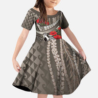 Hawaiian Honu Personalized Family Matching Mermaid Dress and Hawaiian Shirt Mocha Mousse Hibiscus Tribal Hook Pattern LT9 Daughter's Dress Mocha - Polynesian Pride