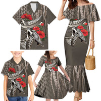 Hawaiian Honu Personalized Family Matching Mermaid Dress and Hawaiian Shirt Mocha Mousse Hibiscus Tribal Hook Pattern LT9 - Polynesian Pride