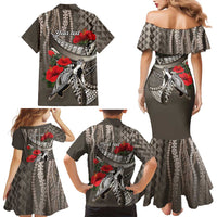 Hawaiian Honu Personalized Family Matching Mermaid Dress and Hawaiian Shirt Mocha Mousse Hibiscus Tribal Hook Pattern LT9 - Polynesian Pride