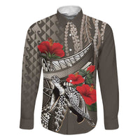 Hawaiian Honu Personalized Family Matching Mermaid Dress and Hawaiian Shirt Mocha Mousse Hibiscus Tribal Hook Pattern LT9 Dad's Shirt - Long Sleeve Mocha - Polynesian Pride