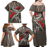 Hawaiian Honu Personalized Family Matching Off Shoulder Maxi Dress and Hawaiian Shirt Mocha Mousse Hibiscus Tribal Hook Pattern