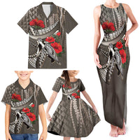 Hawaiian Honu Personalized Family Matching Tank Maxi Dress and Hawaiian Shirt Mocha Mousse Hibiscus Tribal Hook Pattern