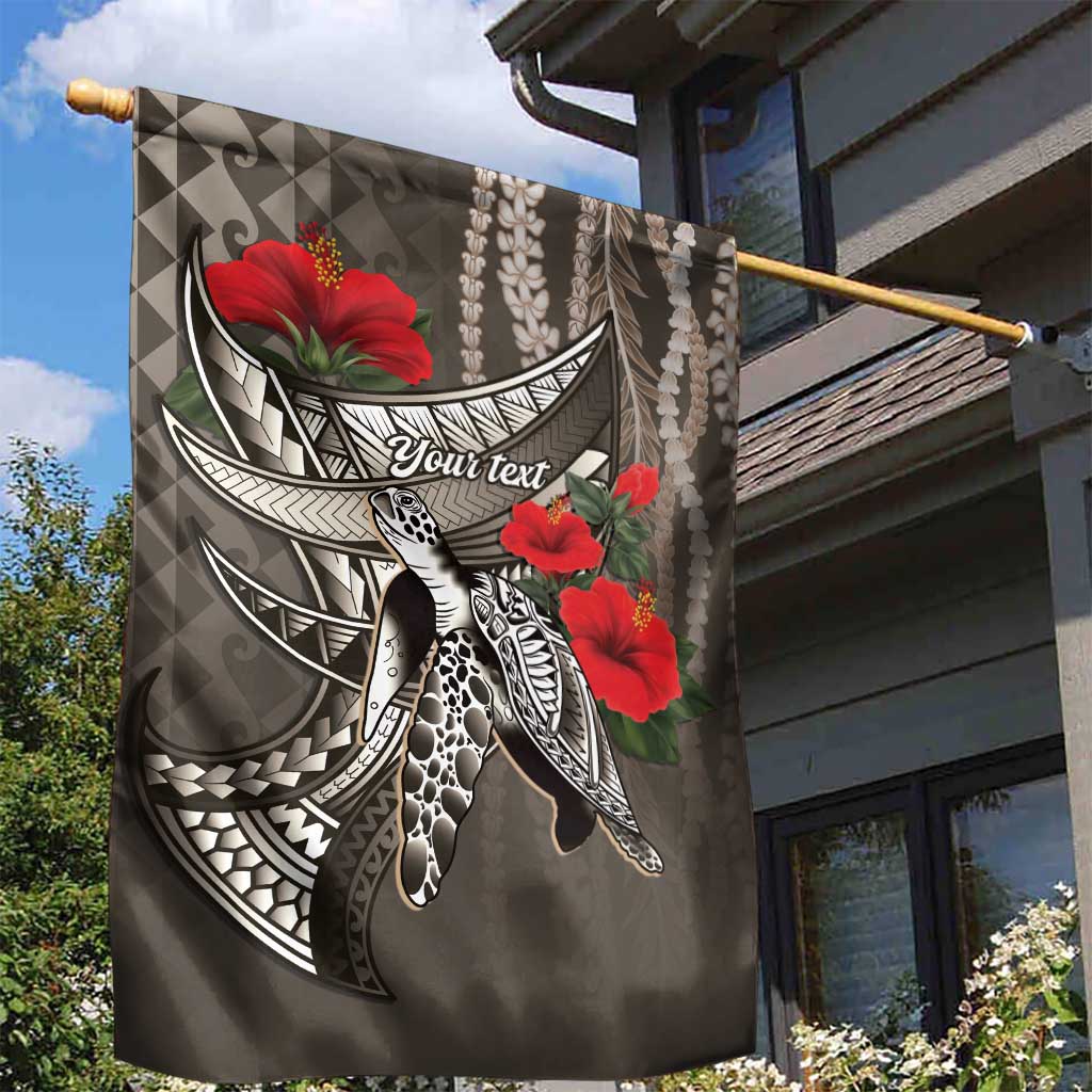 Hawaiian Honu Personalized Garden Flag Mocha Mousse Hibiscus Tribal Hook Pattern