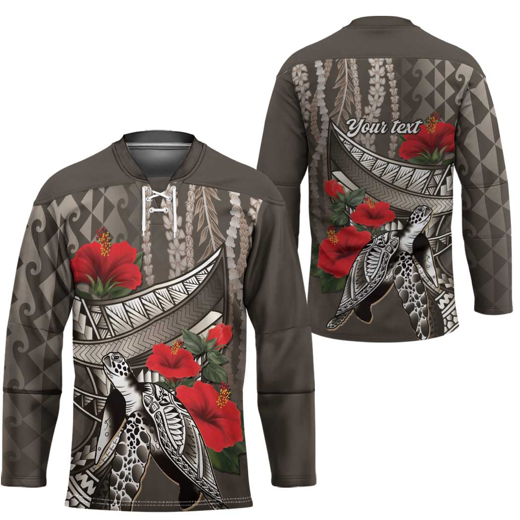 Hawaiian Honu Personalized Hockey Jersey Mocha Mousse Hibiscus Tribal Hook Pattern