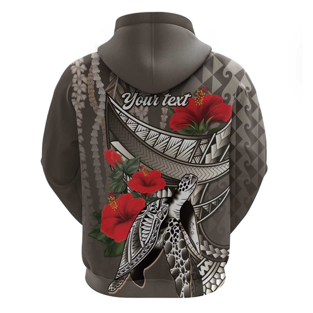 Hawaiian Honu Personalized Hoodie Mocha Mousse Hibiscus Tribal Hook Pattern