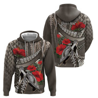 Hawaiian Honu Personalized Hoodie Mocha Mousse Hibiscus Tribal Hook Pattern