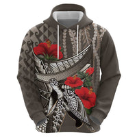 Hawaiian Honu Personalized Hoodie Mocha Mousse Hibiscus Tribal Hook Pattern