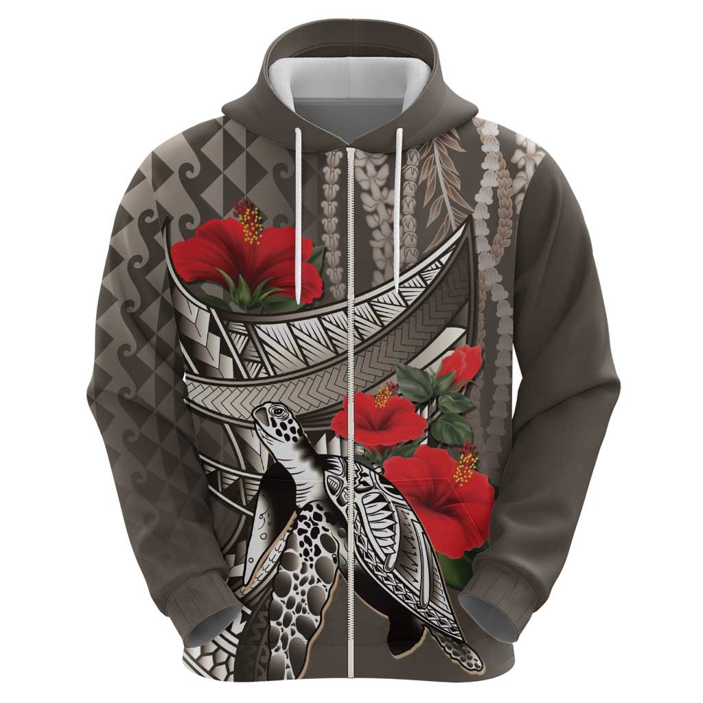 Hawaiian Honu Personalized Hoodie Mocha Mousse Hibiscus Tribal Hook Pattern