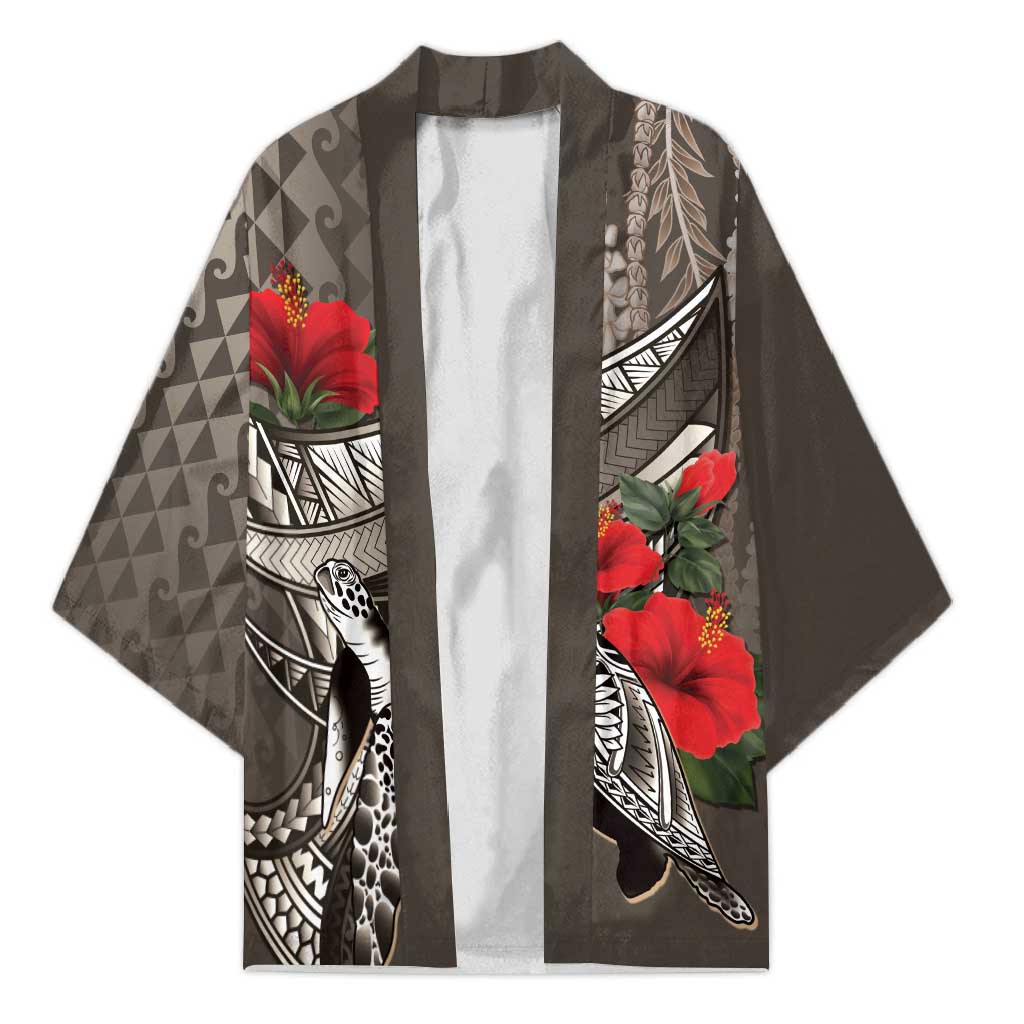 Hawaiian Honu Personalized Kimono Mocha Mousse Hibiscus Tribal Hook Pattern