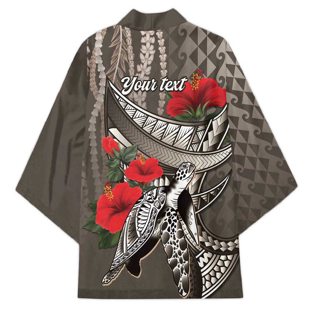 Hawaiian Honu Personalized Kimono Mocha Mousse Hibiscus Tribal Hook Pattern
