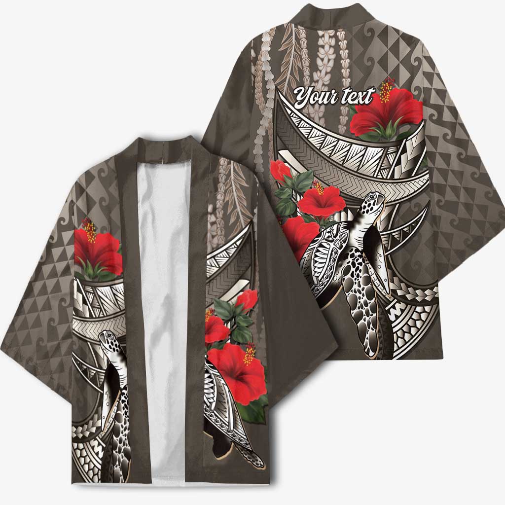 Hawaiian Honu Personalized Kimono Mocha Mousse Hibiscus Tribal Hook Pattern