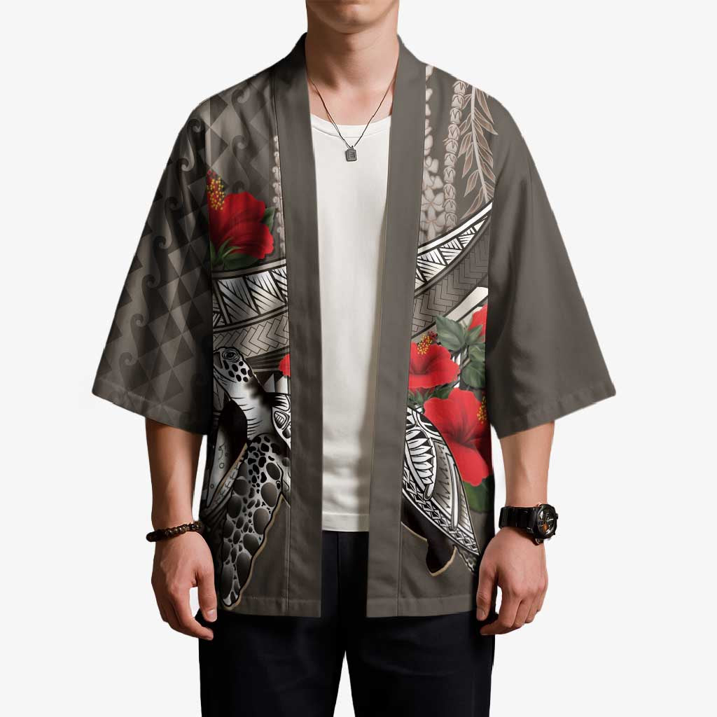 Hawaiian Honu Personalized Kimono Mocha Mousse Hibiscus Tribal Hook Pattern