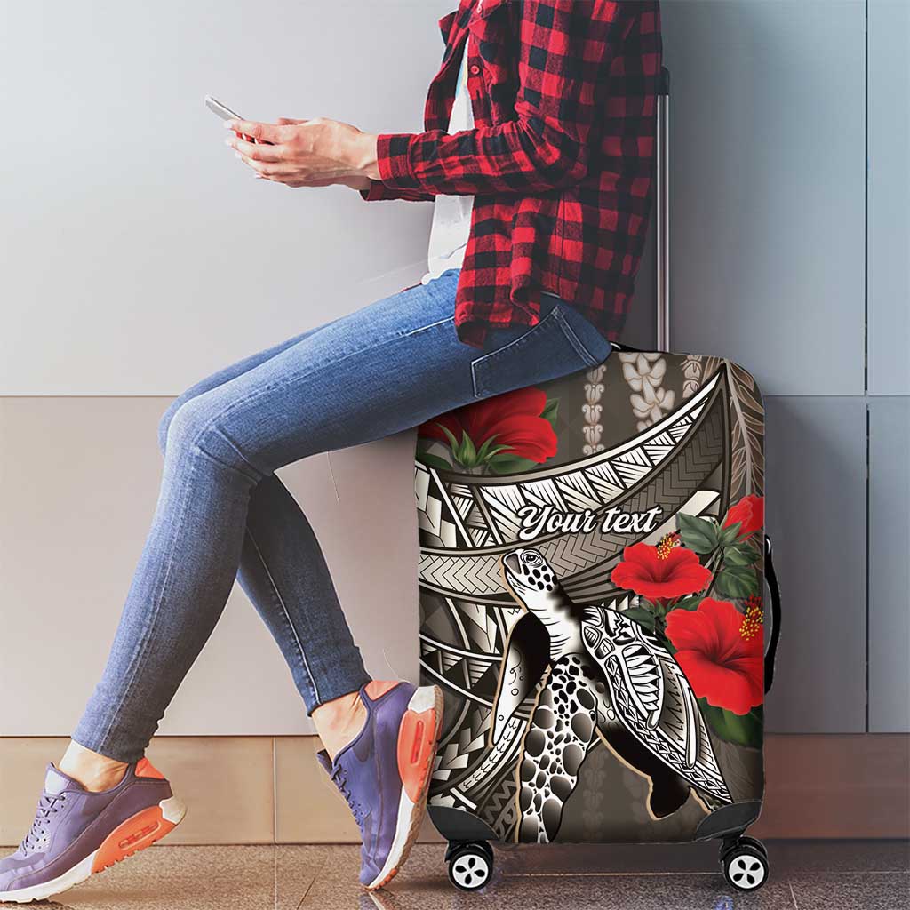 Hawaiian Honu Personalized Luggage Cover Mocha Mousse Hibiscus Tribal Hook Pattern