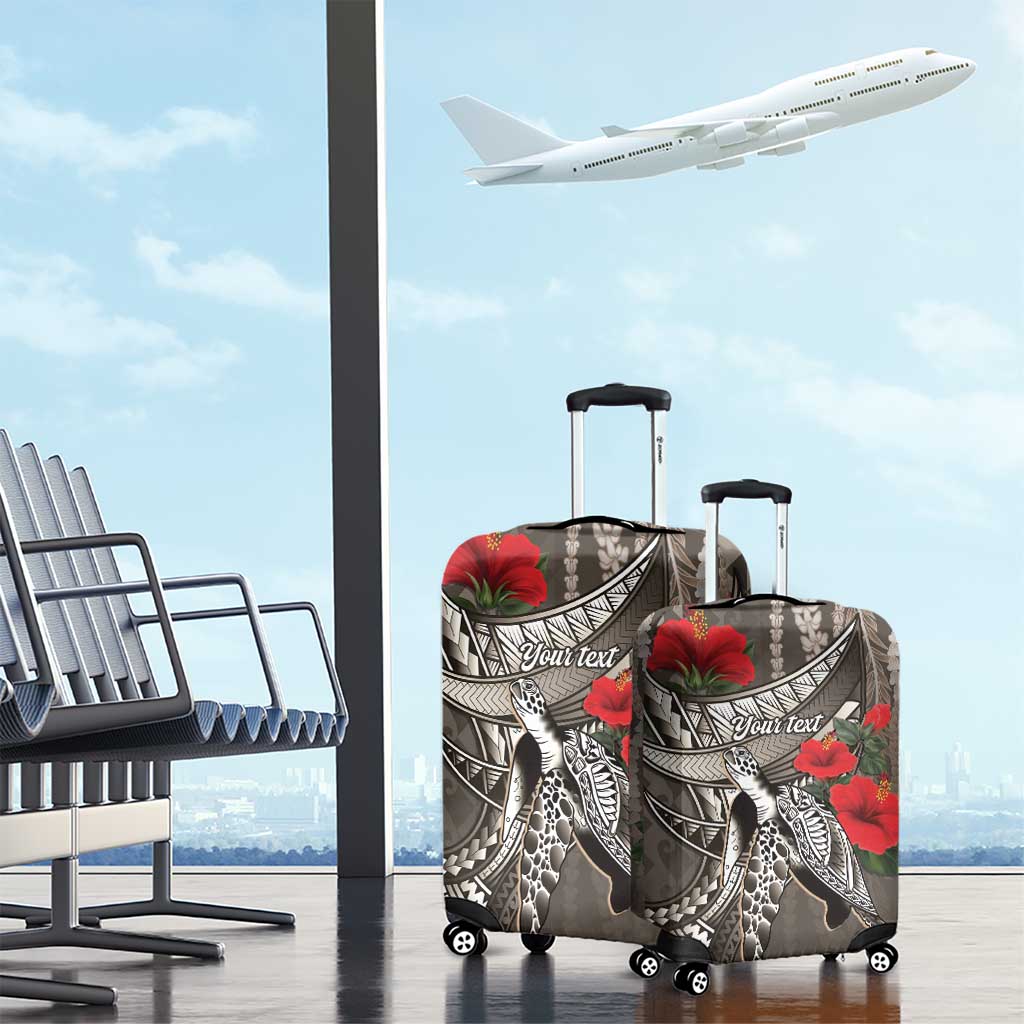 Hawaiian Honu Personalized Luggage Cover Mocha Mousse Hibiscus Tribal Hook Pattern