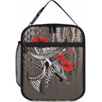 Hawaiian Honu Personalized Lunch Bag Mocha Mousse Hibiscus Tribal Hook Pattern LT9 10.2 × 8.3 × 4.3 inch Blue - Polynesian Pride