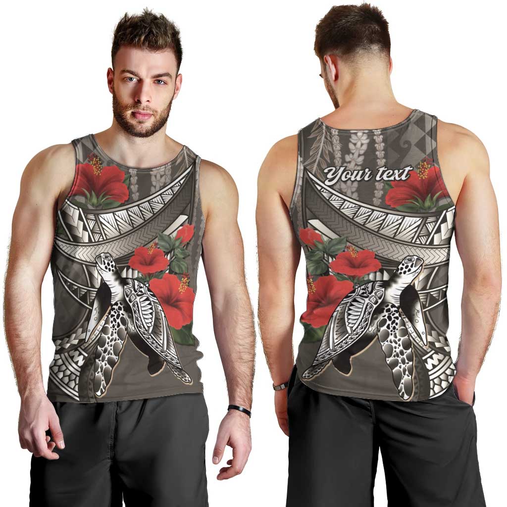 Hawaiian Honu Personalized Men Tank Top Mocha Mousse Hibiscus Tribal Hook Pattern