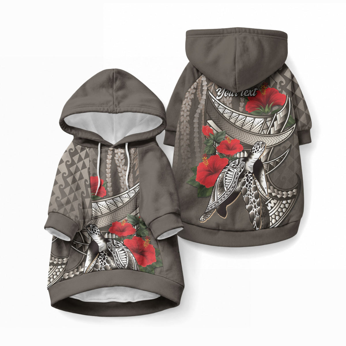 Hawaiian Honu Personalized Pet Hoodie Mocha Mousse Hibiscus Tribal Hook Pattern LT9 Pullover Blue - Polynesian Pride
