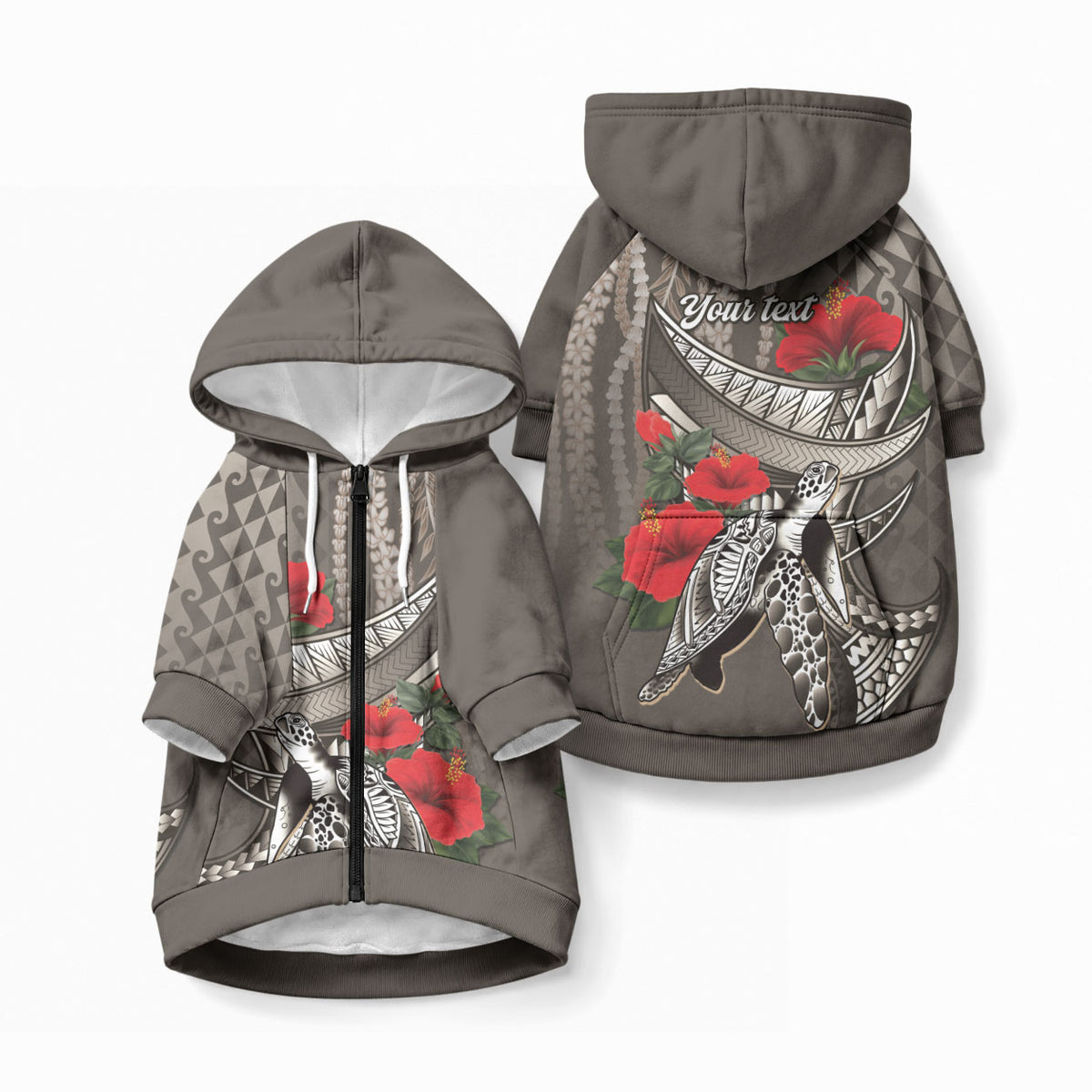 Hawaiian Honu Personalized Pet Hoodie Mocha Mousse Hibiscus Tribal Hook Pattern LT9 Zip-up Blue - Polynesian Pride