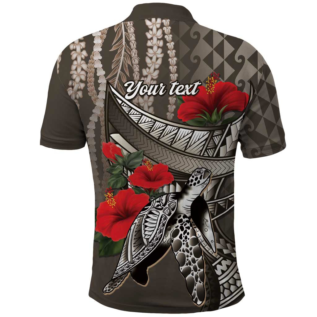 Hawaiian Honu Personalized Polo Shirt Mocha Mousse Hibiscus Tribal Hook Pattern