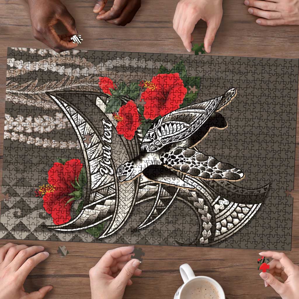 Hawaiian Honu Personalized Puzzle Mocha Mousse Hibiscus Tribal Hook Pattern