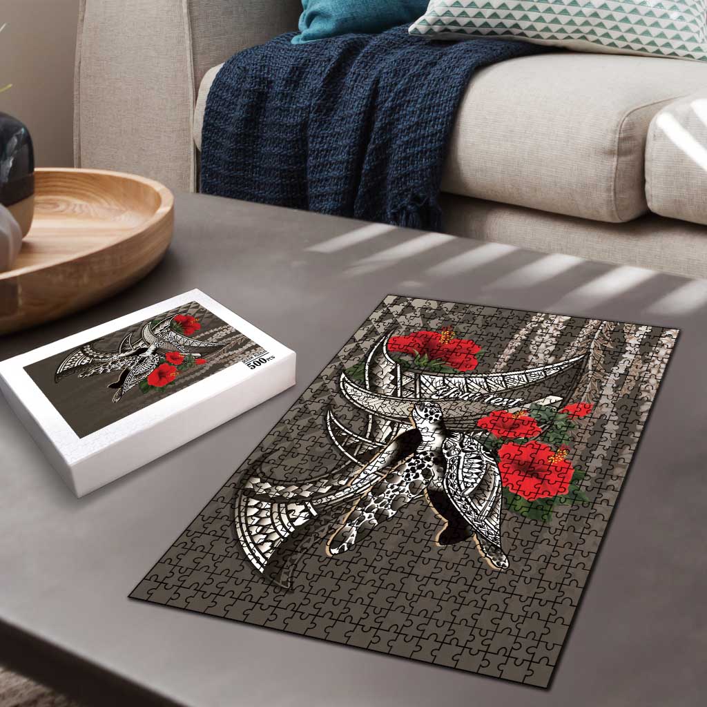 Hawaiian Honu Personalized Puzzle Mocha Mousse Hibiscus Tribal Hook Pattern