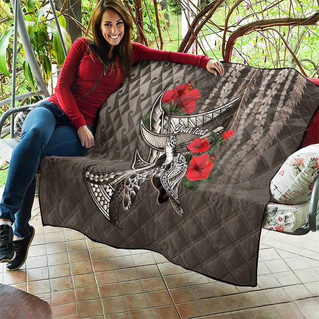 Hawaiian Honu Personalized Quilt Mocha Mousse Hibiscus Tribal Hook Pattern