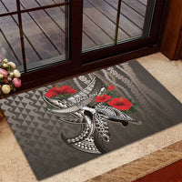 Hawaiian Honu Personalized Rubber Doormat Mocha Mousse Hibiscus Tribal Hook Pattern